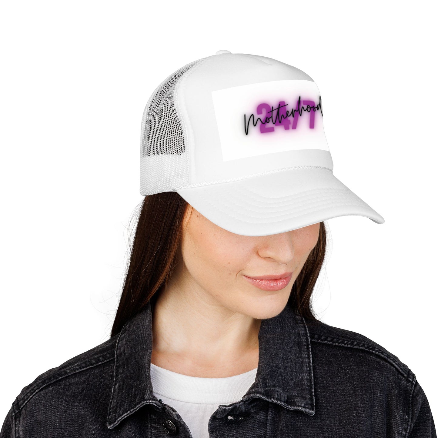 1997 Motherhood Trucker Hat — Retro Pink Script Foam Mesh Cap