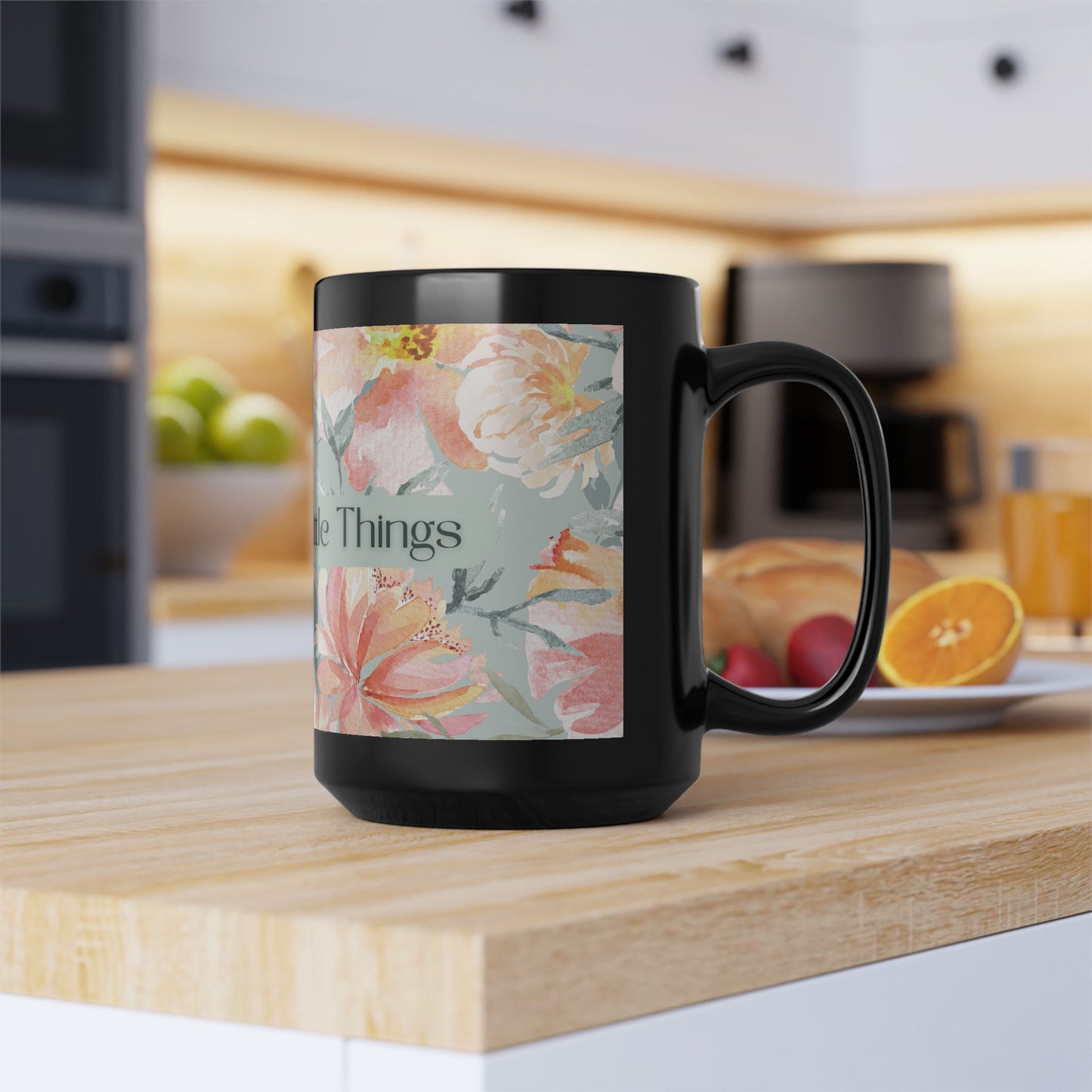 Floral "Enjoy The Little Things" Black Mug