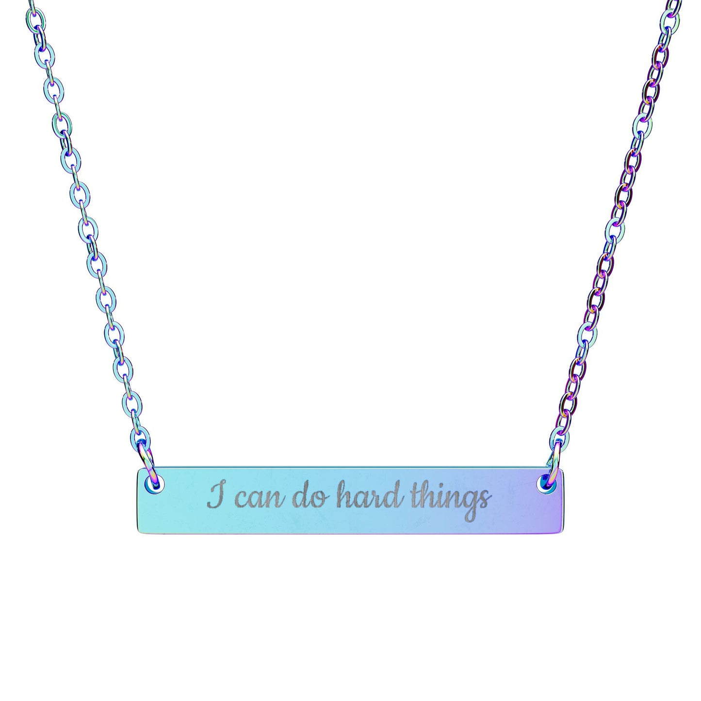 Horizontal Bar Necklace — Engraved "I can do hard things" Inspirational Pendant