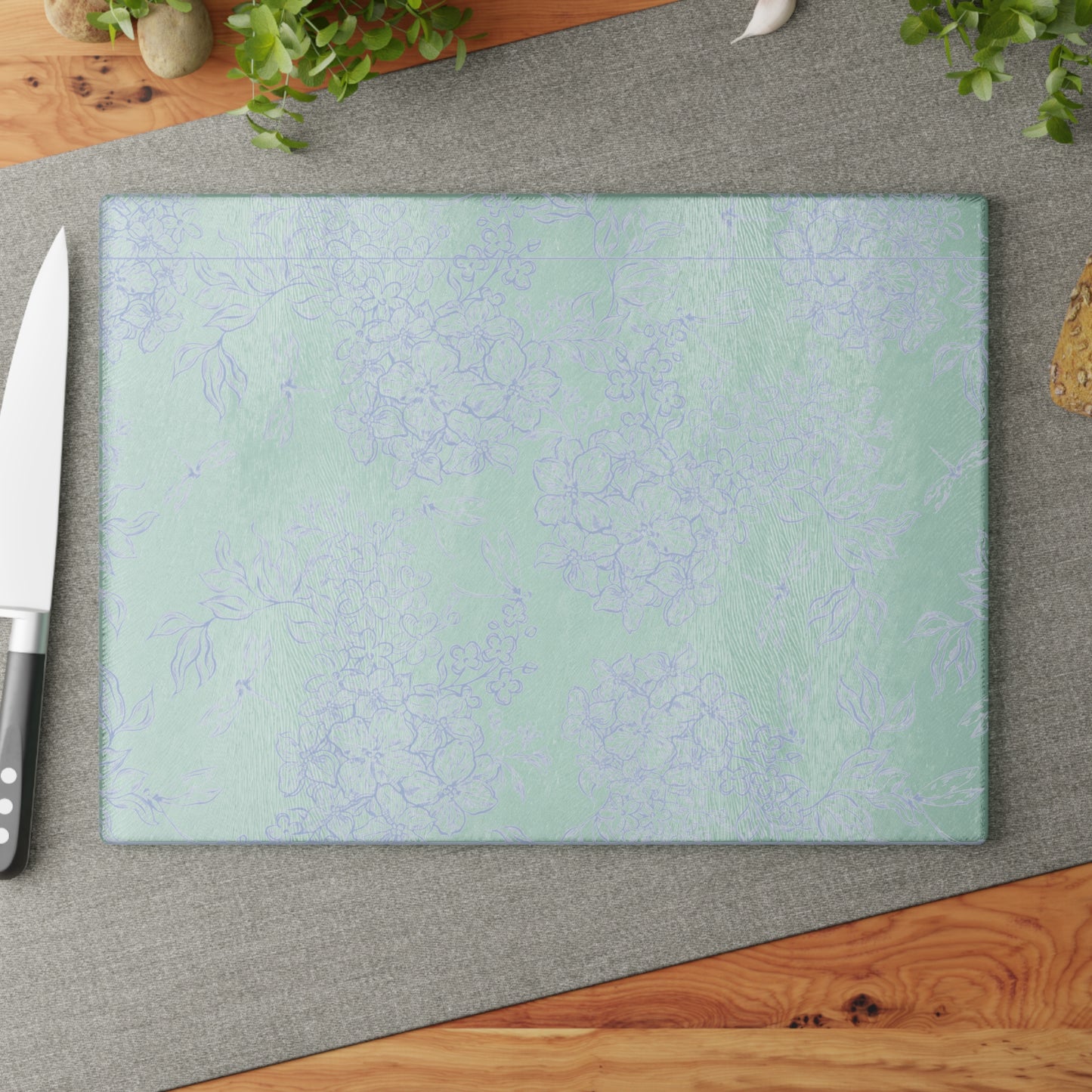 Glass Cutting Board – Pastel Hydrangea Floral Pattern, Decorative Nonporous Chopping Board