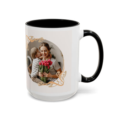 Mother's Day Accent Coffee Mug — Personalized Photo Floral Frame, "Happy Mother's Day" Gift