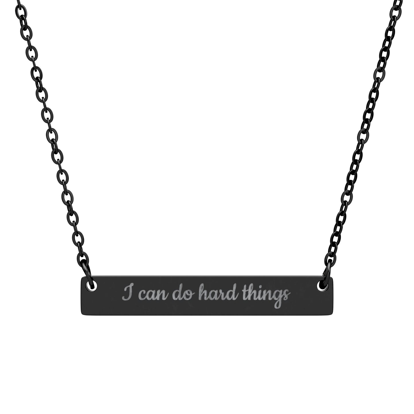 Horizontal Bar Necklace — Engraved "I can do hard things" Inspirational Pendant