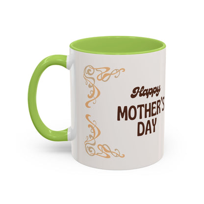 Mother's Day Accent Coffee Mug — Personalized Photo Floral Frame, "Happy Mother's Day" Gift