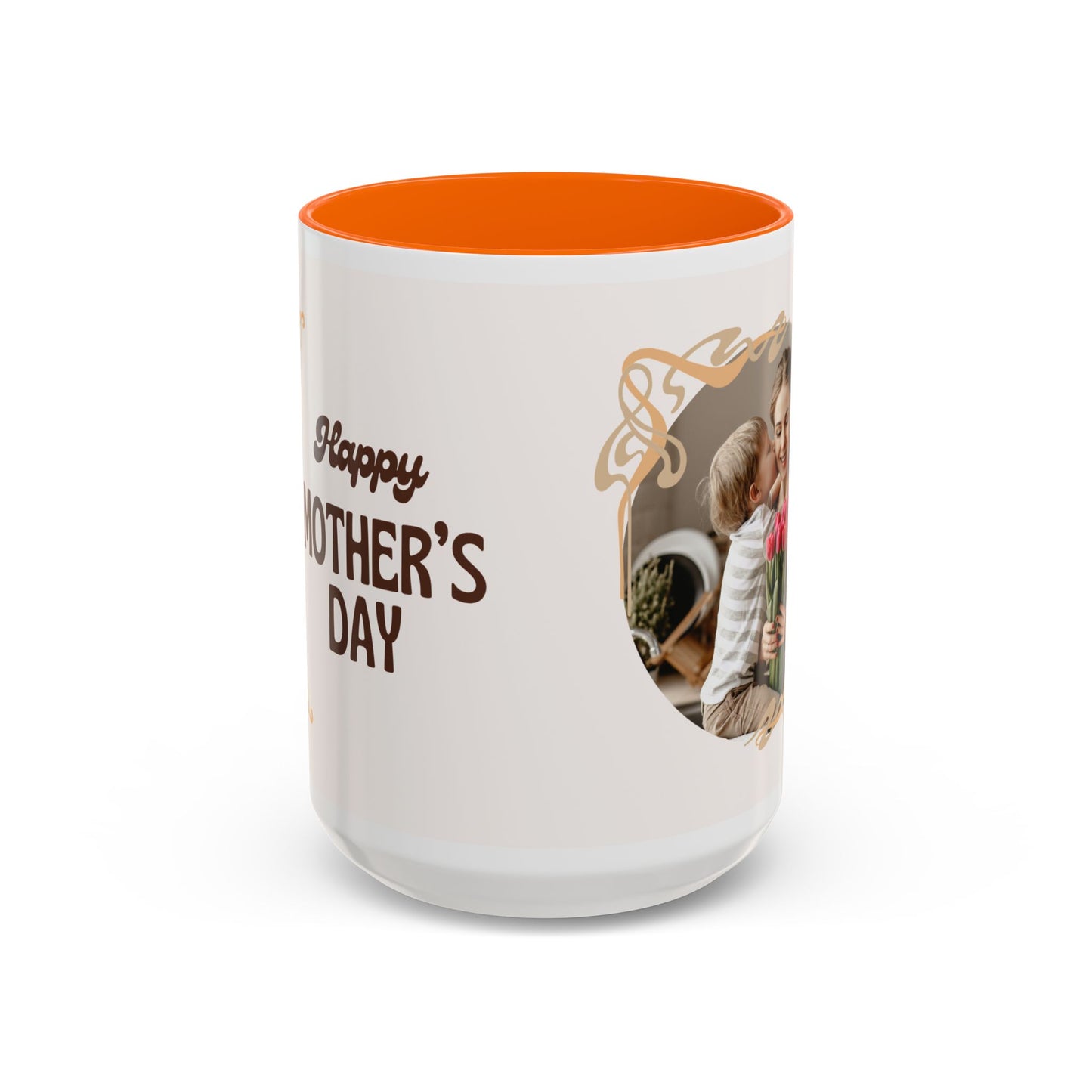 Mother's Day Accent Coffee Mug — Personalized Photo Floral Frame, "Happy Mother's Day" Gift