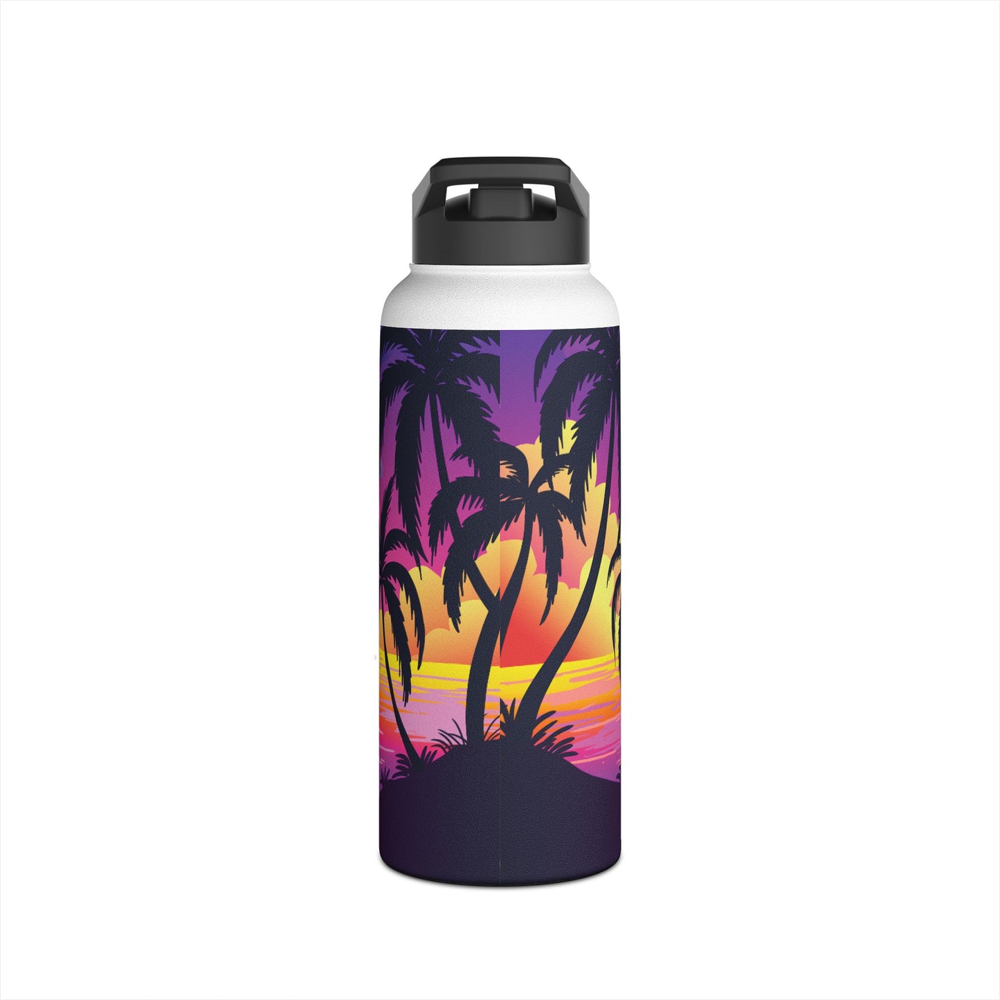 Sunset Palm Stainless Steel Water Bottle — 'Take Me to the Beach' Tropical Travel Bottle