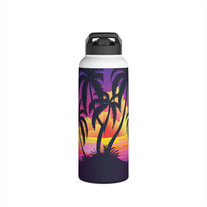 Sunset Palm Stainless Steel Water Bottle — 'Take Me to the Beach' Tropical Travel Bottle