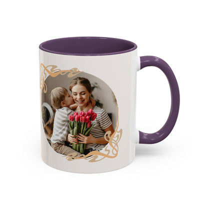 Mother's Day Accent Coffee Mug — Personalized Photo Floral Frame, "Happy Mother's Day" Gift