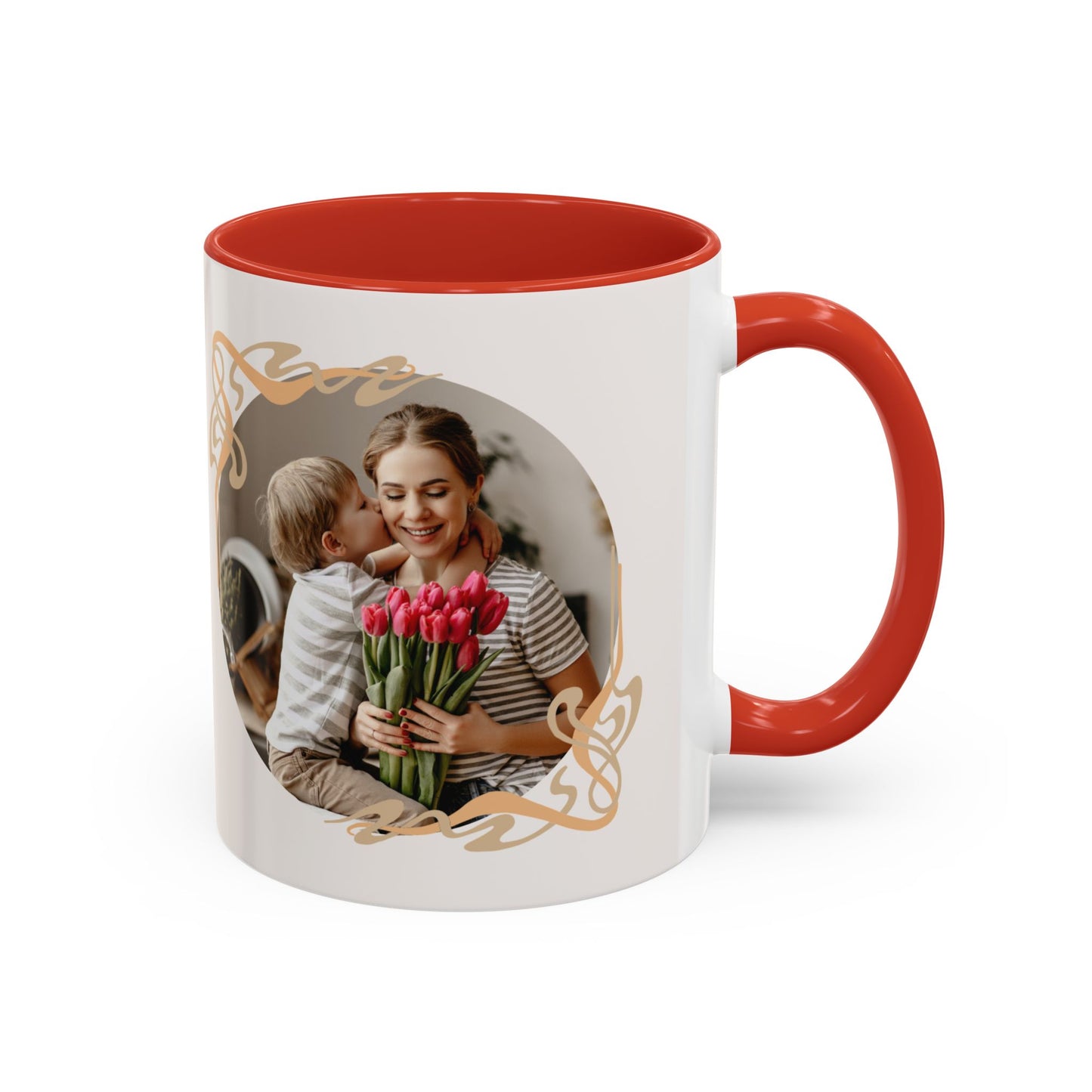 Mother's Day Accent Coffee Mug — Personalized Photo Floral Frame, "Happy Mother's Day" Gift