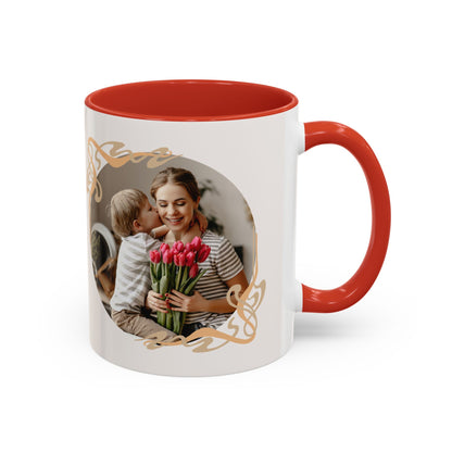 Mother's Day Accent Coffee Mug — Personalized Photo Floral Frame, "Happy Mother's Day" Gift