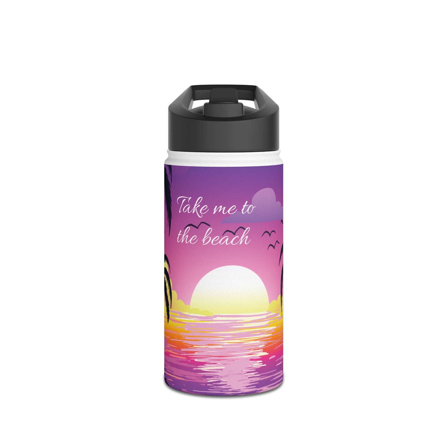 Sunset Palm Stainless Steel Water Bottle — 'Take Me to the Beach' Tropical Travel Bottle