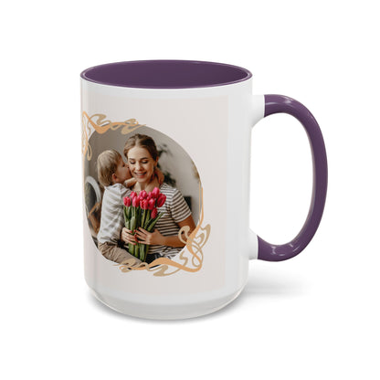 Mother's Day Accent Coffee Mug — Personalized Photo Floral Frame, "Happy Mother's Day" Gift