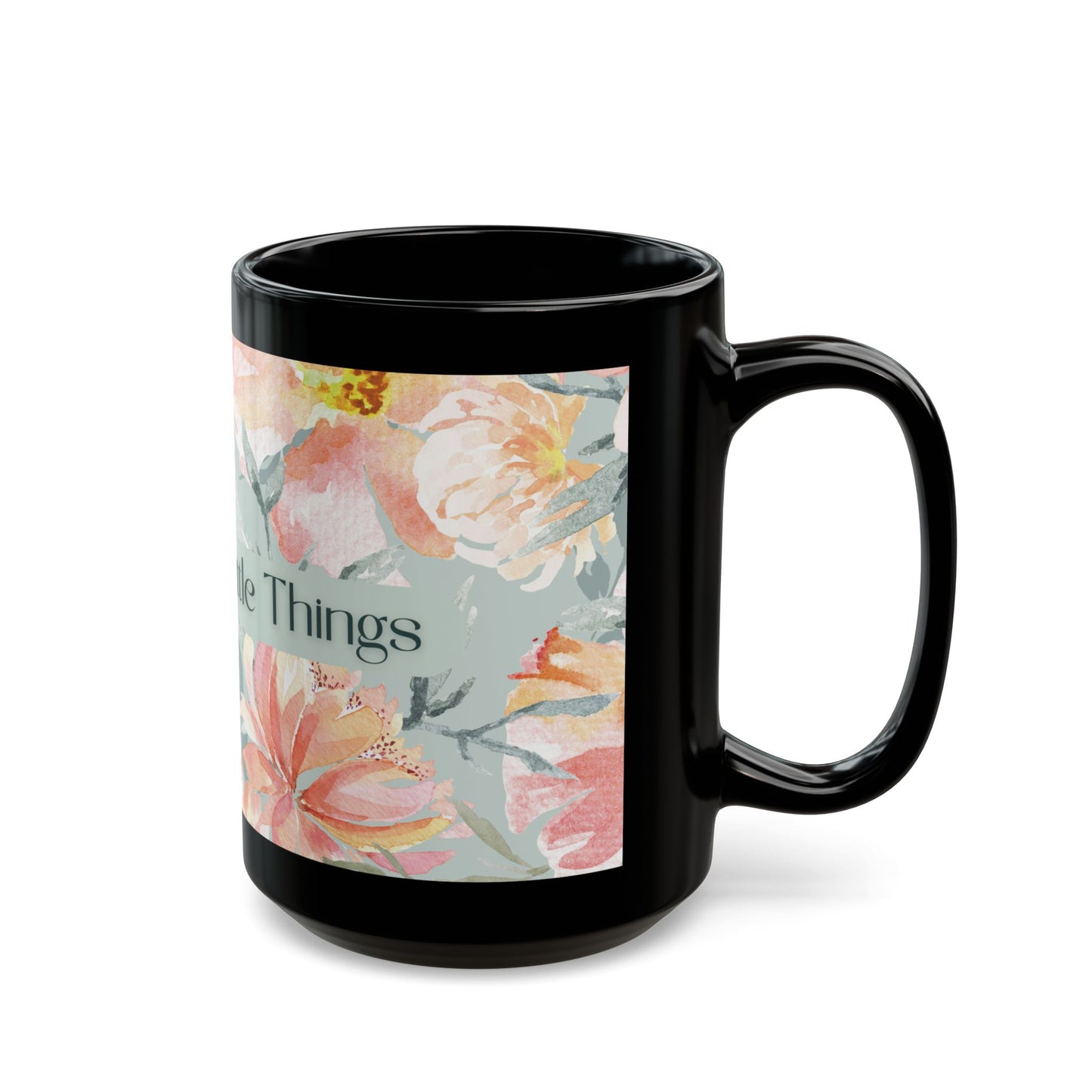 Floral "Enjoy The Little Things" Black Mug