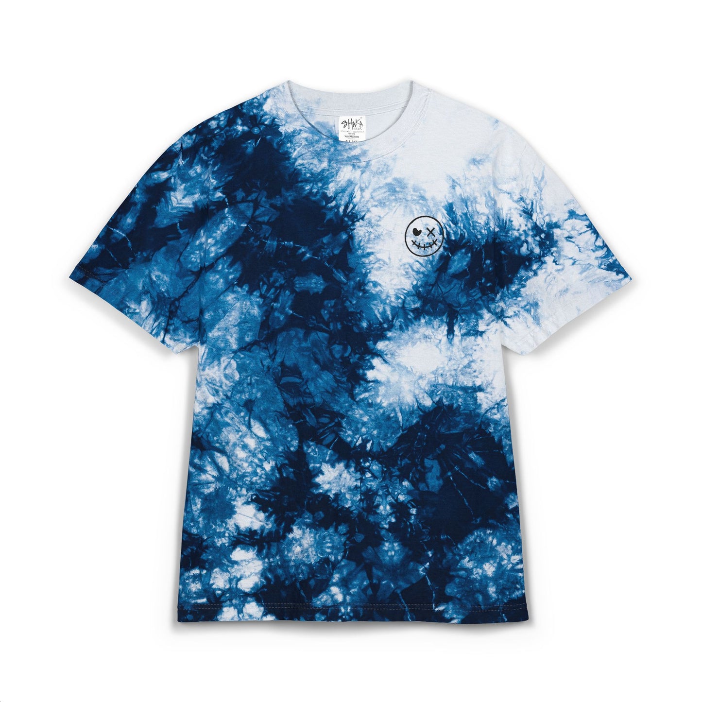 Embroidered Black & White Tie-Dye Oversized Tee — Skull Accent