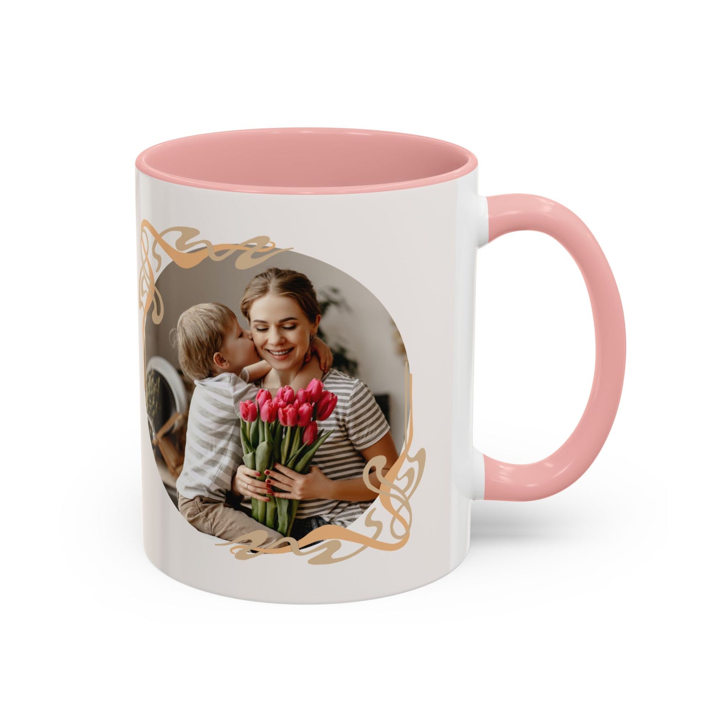 Mother's Day Accent Coffee Mug — Personalized Photo Floral Frame, "Happy Mother's Day" Gift