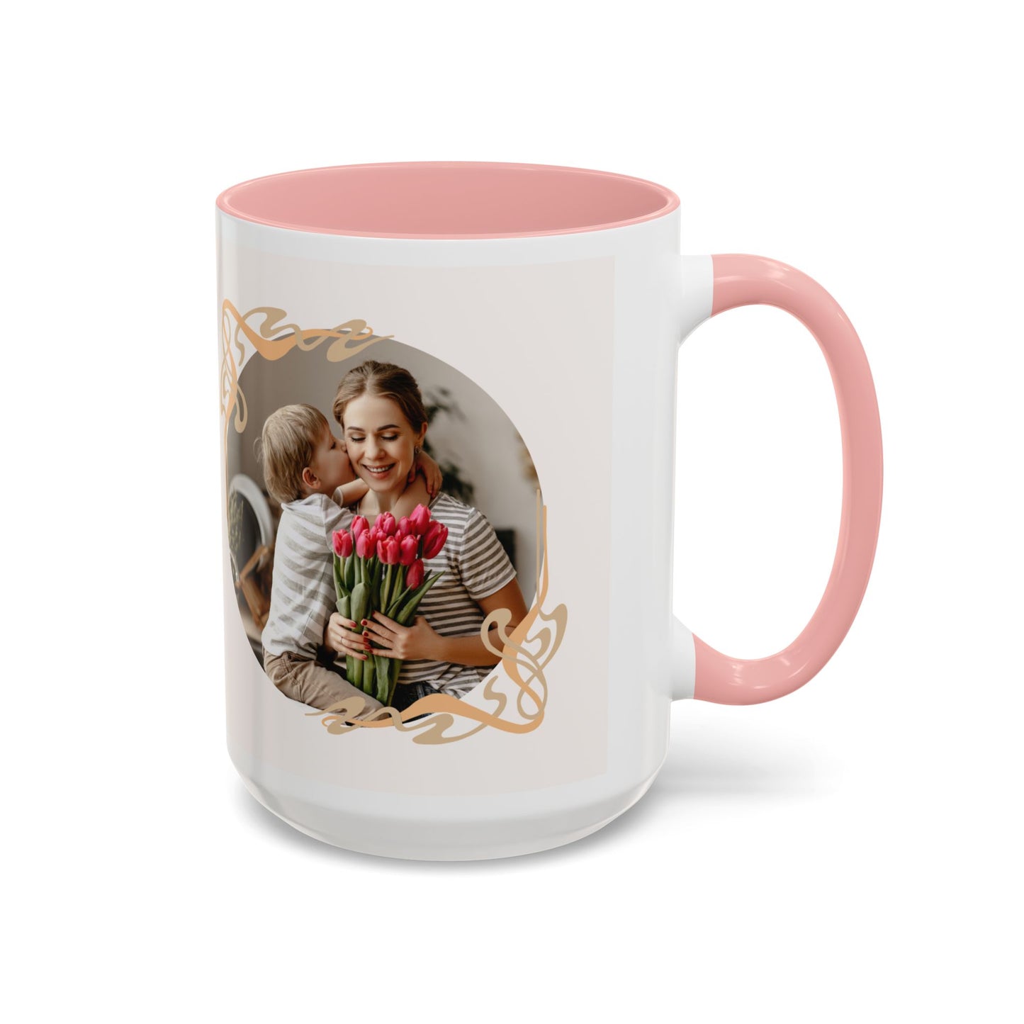 Mother's Day Accent Coffee Mug — Personalized Photo Floral Frame, "Happy Mother's Day" Gift