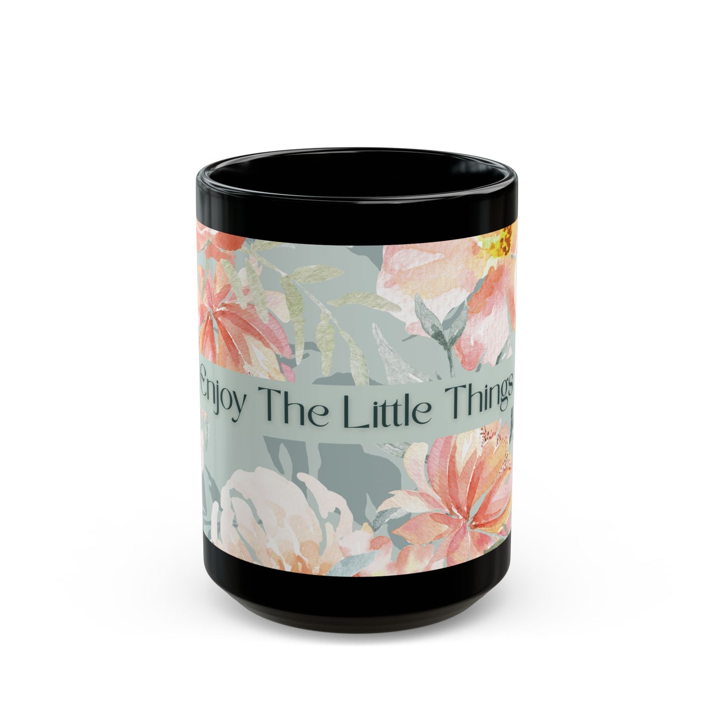 Floral "Enjoy The Little Things" Black Mug