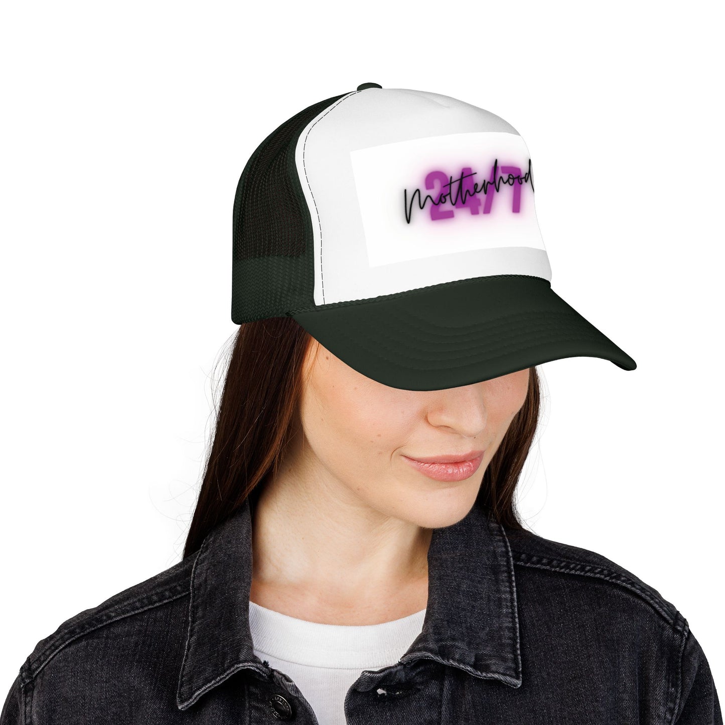 1997 Motherhood Trucker Hat — Retro Pink Script Foam Mesh Cap