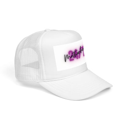 1997 Motherhood Trucker Hat — Retro Pink Script Foam Mesh Cap