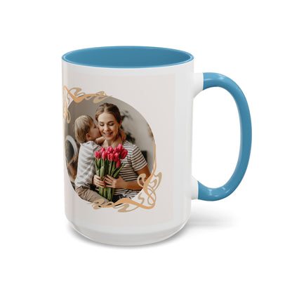 Mother's Day Accent Coffee Mug — Personalized Photo Floral Frame, "Happy Mother's Day" Gift