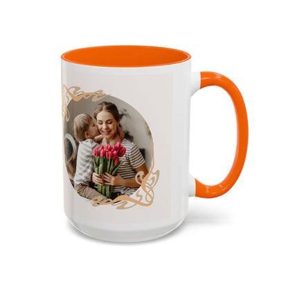 Mother's Day Accent Coffee Mug — Personalized Photo Floral Frame, "Happy Mother's Day" Gift