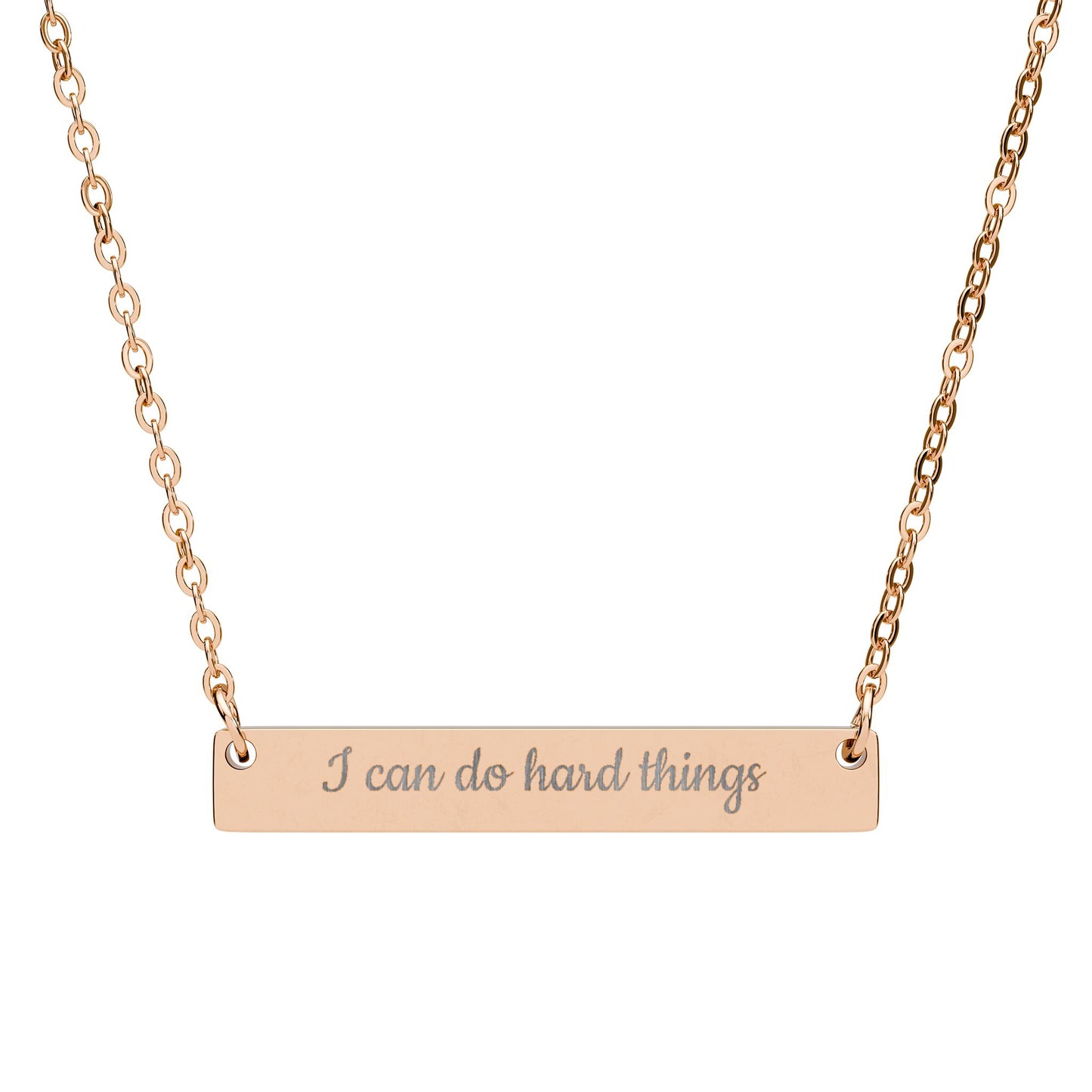 Horizontal Bar Necklace — Engraved "I can do hard things" Inspirational Pendant