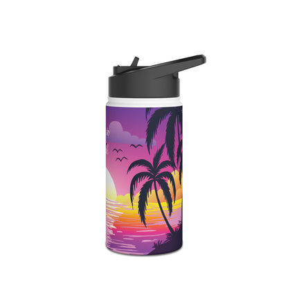Sunset Palm Stainless Steel Water Bottle — 'Take Me to the Beach' Tropical Travel Bottle
