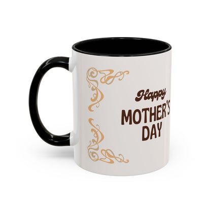 Mother's Day Accent Coffee Mug — Personalized Photo Floral Frame, "Happy Mother's Day" Gift