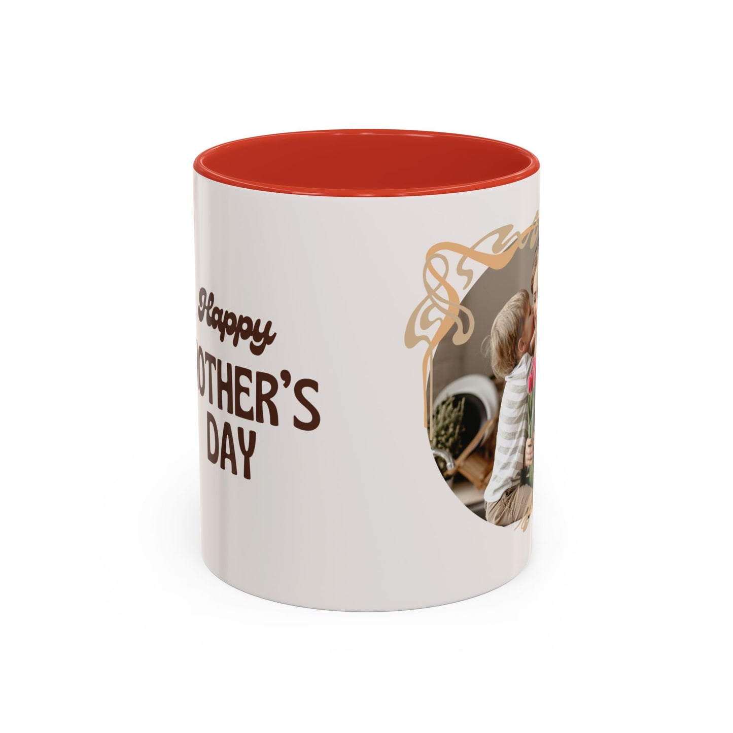 Mother's Day Accent Coffee Mug — Personalized Photo Floral Frame, "Happy Mother's Day" Gift