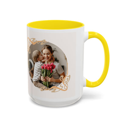 Mother's Day Accent Coffee Mug — Personalized Photo Floral Frame, "Happy Mother's Day" Gift
