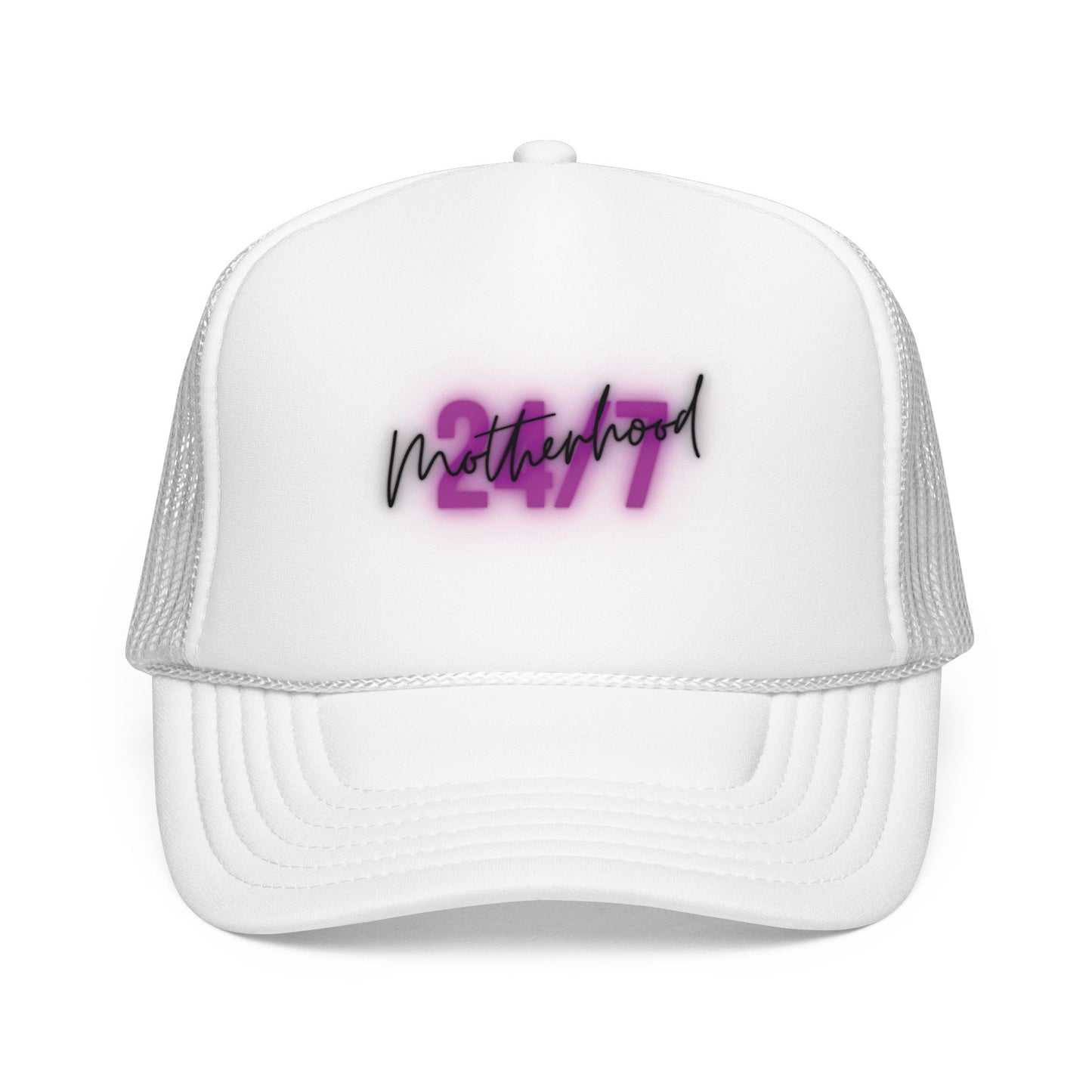 1997 Motherhood Trucker Hat — Retro Pink Script Foam Mesh Cap