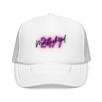 1997 Motherhood Trucker Hat — Retro Pink Script Foam Mesh Cap