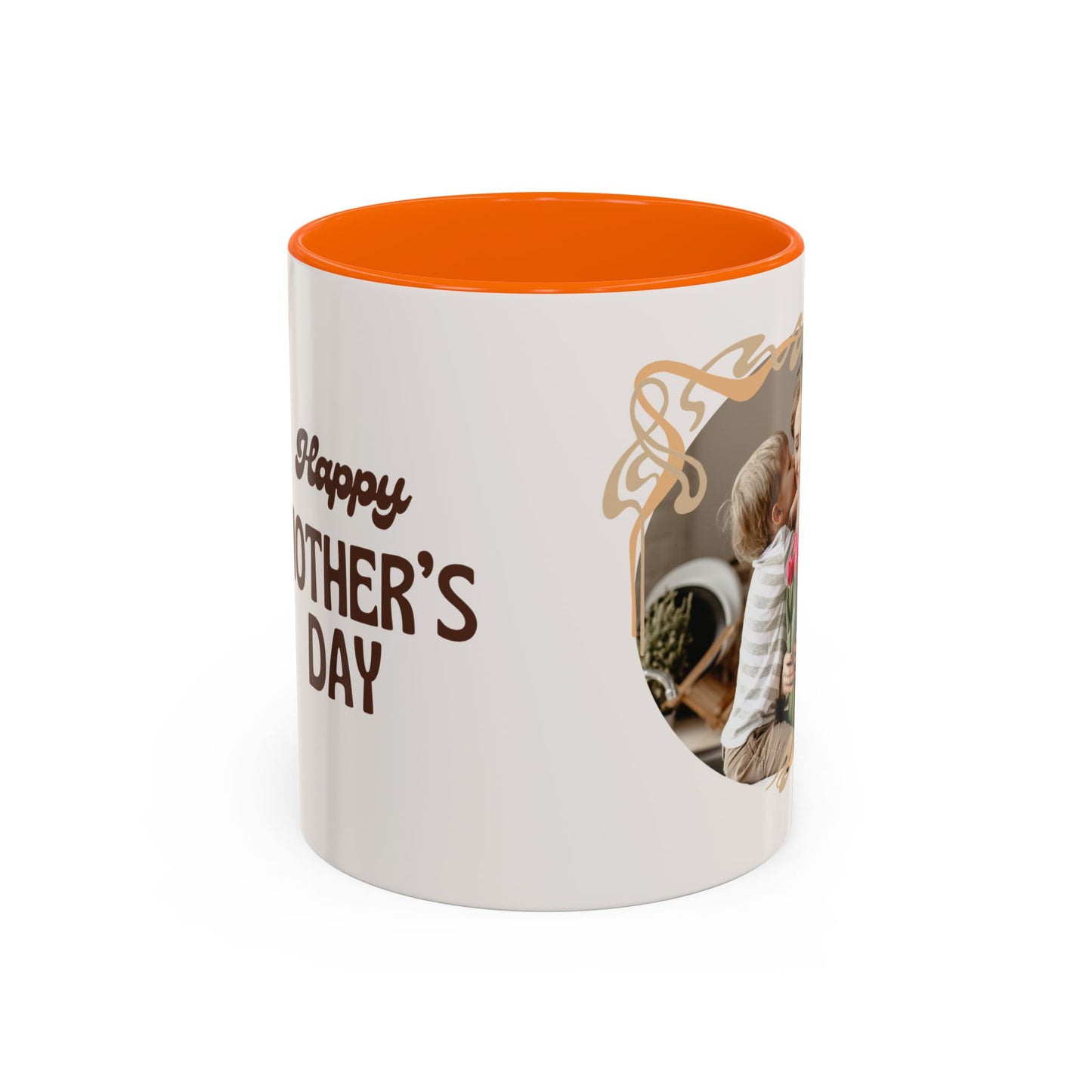 Mother's Day Accent Coffee Mug — Personalized Photo Floral Frame, "Happy Mother's Day" Gift