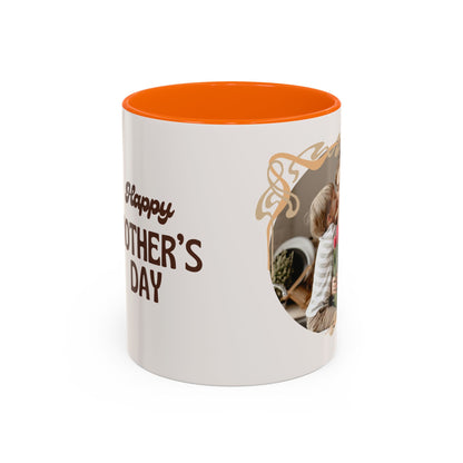 Mother's Day Accent Coffee Mug — Personalized Photo Floral Frame, "Happy Mother's Day" Gift