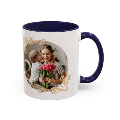 Mother's Day Accent Coffee Mug — Personalized Photo Floral Frame, "Happy Mother's Day" Gift