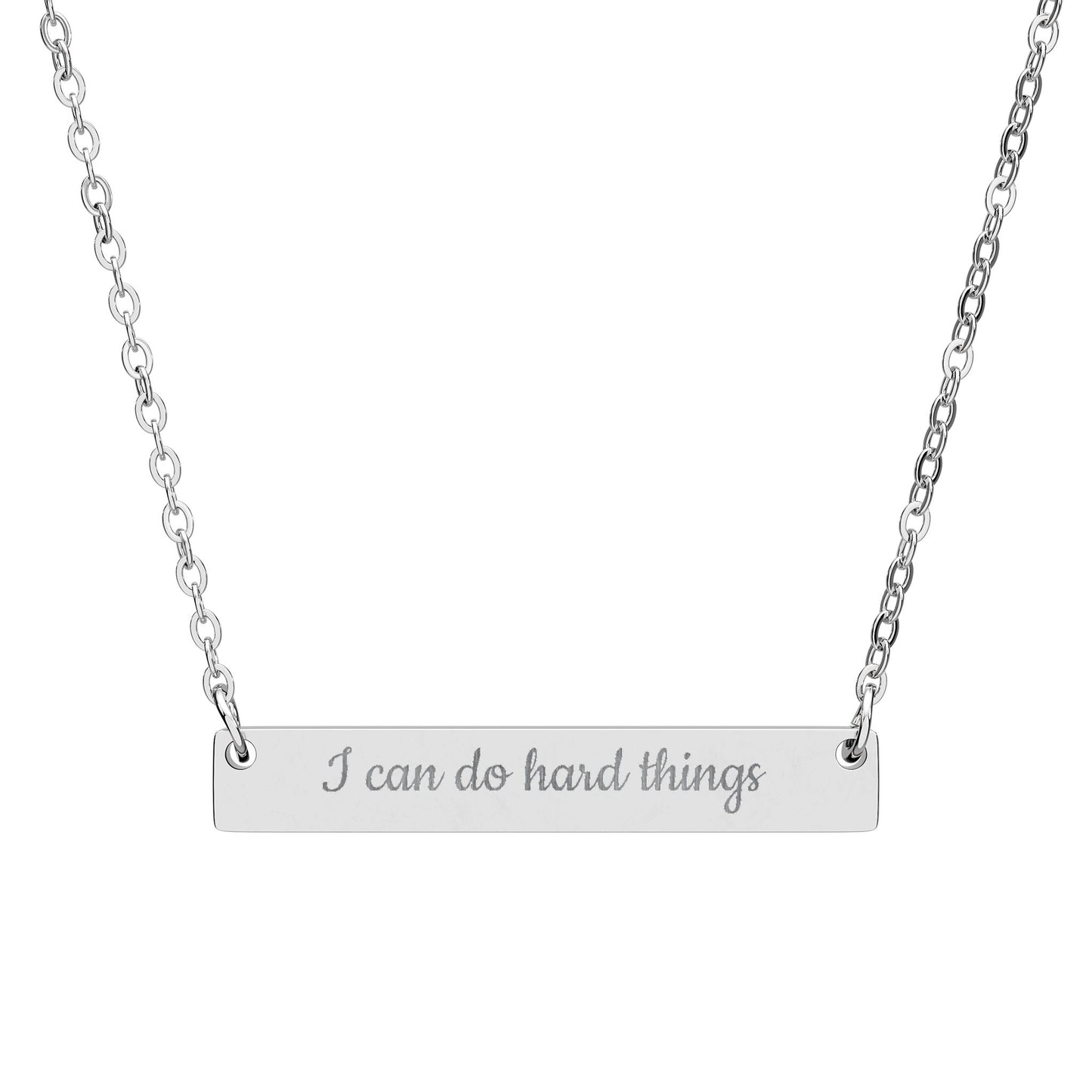 Horizontal Bar Necklace — Engraved "I can do hard things" Inspirational Pendant
