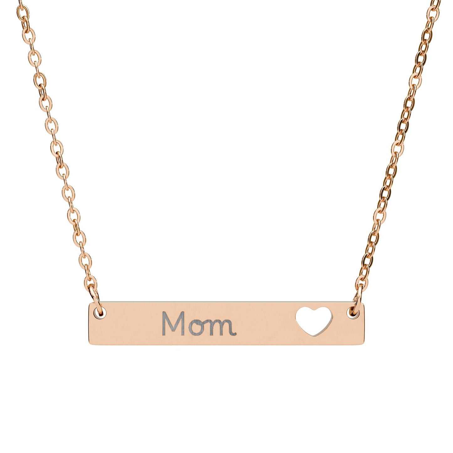 Engraved Cutout Heart Bar Necklace — Personalized 'Mom' Pendant