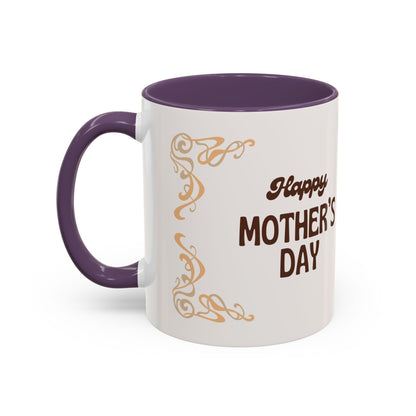 Mother's Day Accent Coffee Mug — Personalized Photo Floral Frame, "Happy Mother's Day" Gift