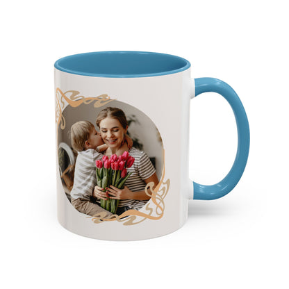 Mother's Day Accent Coffee Mug — Personalized Photo Floral Frame, "Happy Mother's Day" Gift