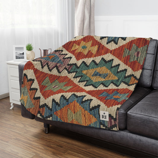 Southwestern Diamond Minky Blanket – Colorful Aztec Throw for Cozy Living & Cabin Décor