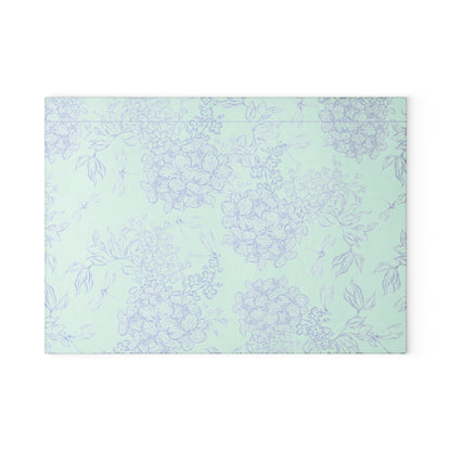 Glass Cutting Board – Pastel Hydrangea Floral Pattern, Decorative Nonporous Chopping Board