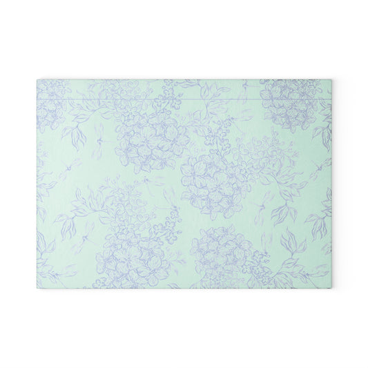 Glass Cutting Board – Pastel Hydrangea Floral Pattern, Decorative Nonporous Chopping Board