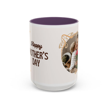 Mother's Day Accent Coffee Mug — Personalized Photo Floral Frame, "Happy Mother's Day" Gift