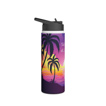 Sunset Palm Stainless Steel Water Bottle — 'Take Me to the Beach' Tropical Travel Bottle