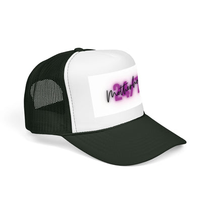 1997 Motherhood Trucker Hat — Retro Pink Script Foam Mesh Cap