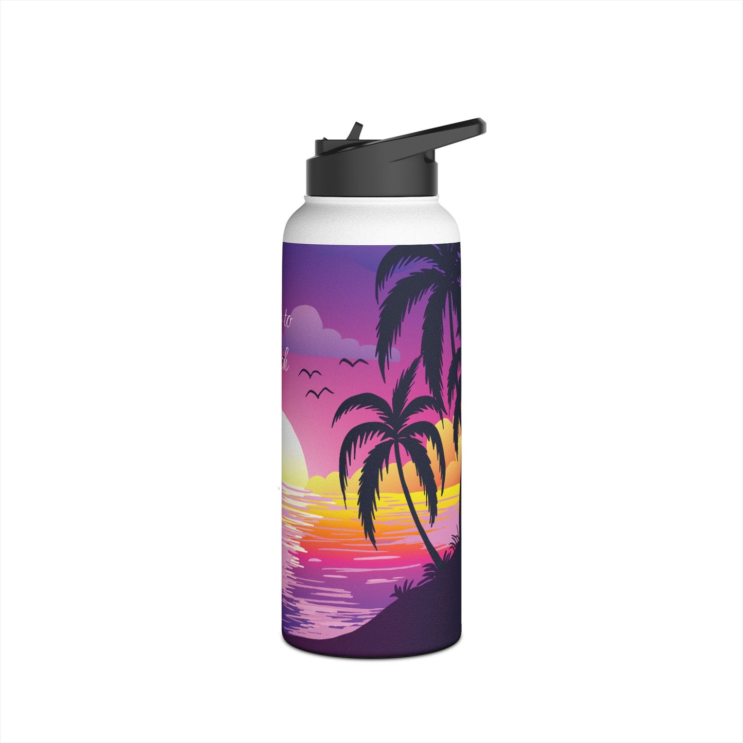 Sunset Palm Stainless Steel Water Bottle — 'Take Me to the Beach' Tropical Travel Bottle