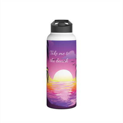 Sunset Palm Stainless Steel Water Bottle — 'Take Me to the Beach' Tropical Travel Bottle