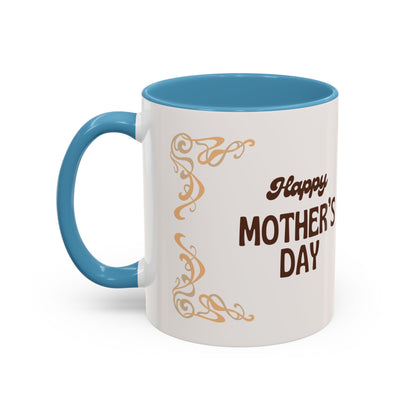 Mother's Day Accent Coffee Mug — Personalized Photo Floral Frame, "Happy Mother's Day" Gift