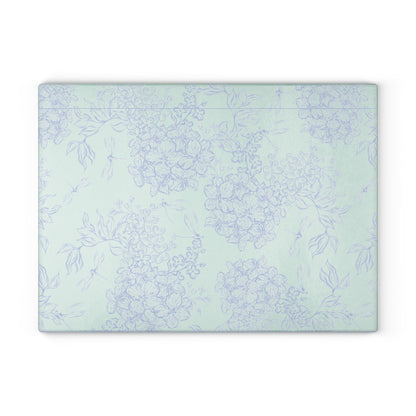Glass Cutting Board – Pastel Hydrangea Floral Pattern, Decorative Nonporous Chopping Board