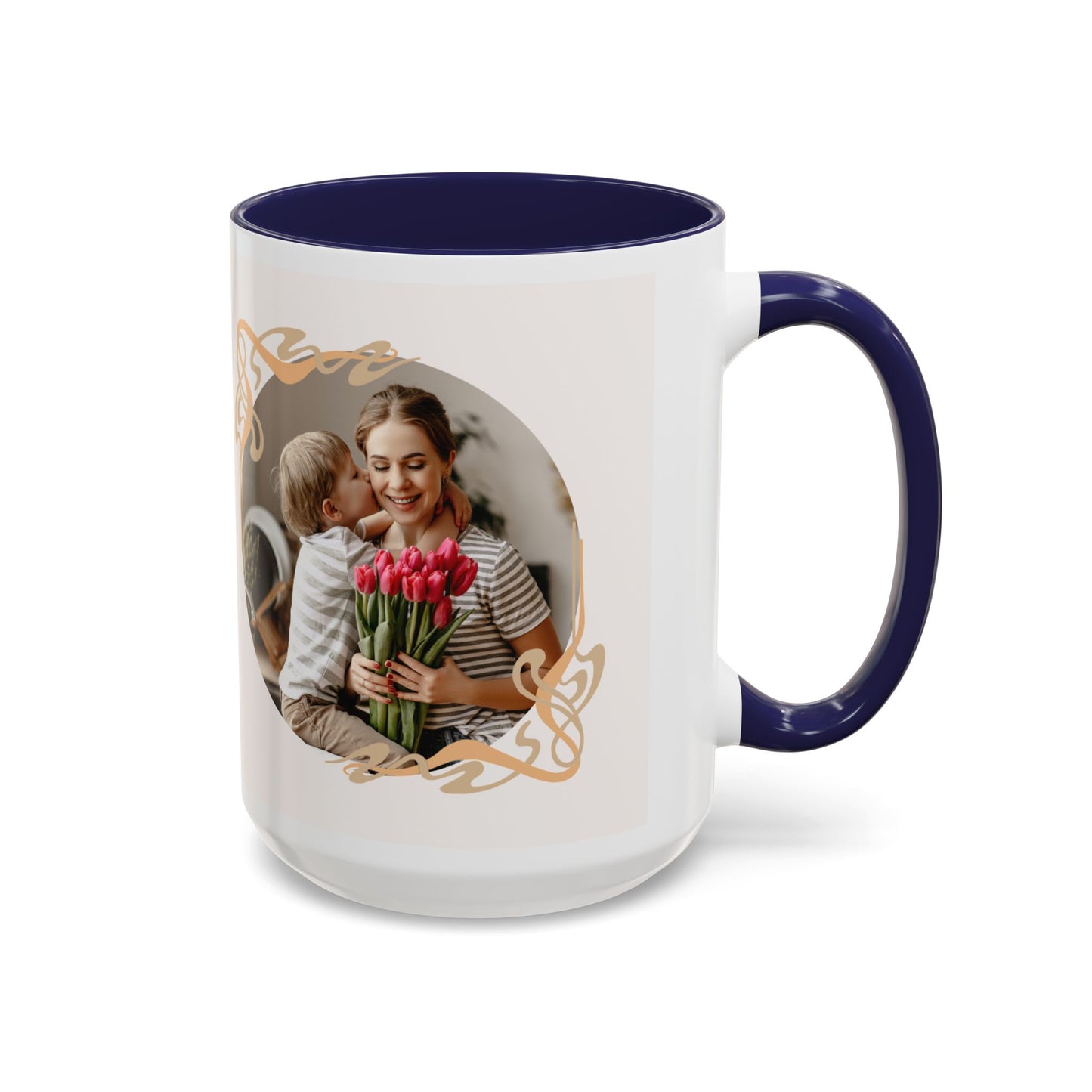 Mother's Day Accent Coffee Mug — Personalized Photo Floral Frame, "Happy Mother's Day" Gift