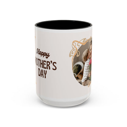 Mother's Day Accent Coffee Mug — Personalized Photo Floral Frame, "Happy Mother's Day" Gift